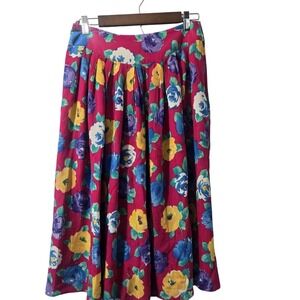 Vintage St Michael Floral Midi Skirt West Germany Pink Blue Yellow Size 14 42